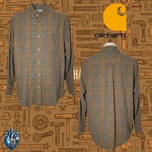 Carhartt S130BUC Plaid Button Down Shirt Men’s L Regular Tan Brown Cotton Workwe